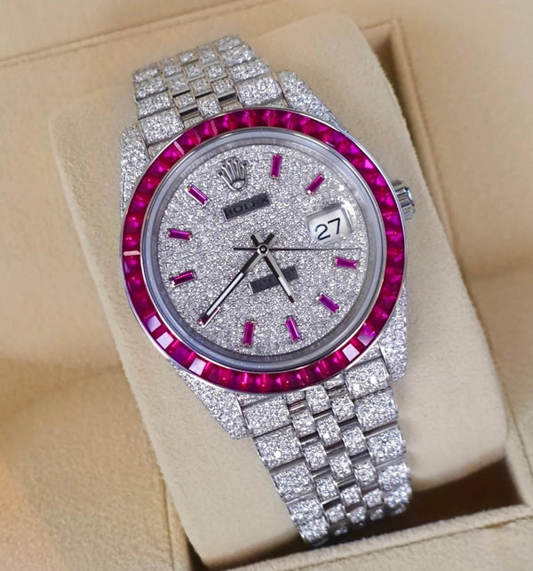 Datejust Pink Diamond Iced Out Watch Gift for Her/Him Womens Watch