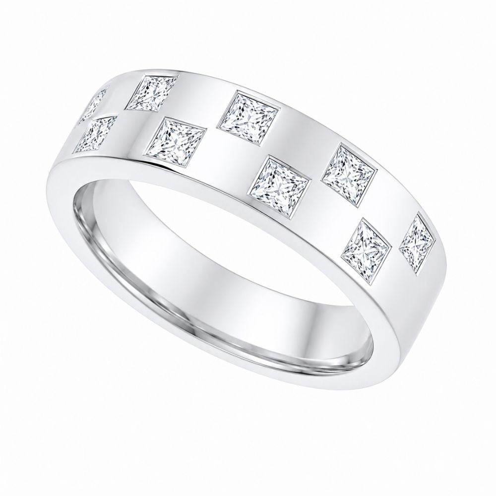 Princess Cut Lab Grown Diamond Flush Set Wedding Band