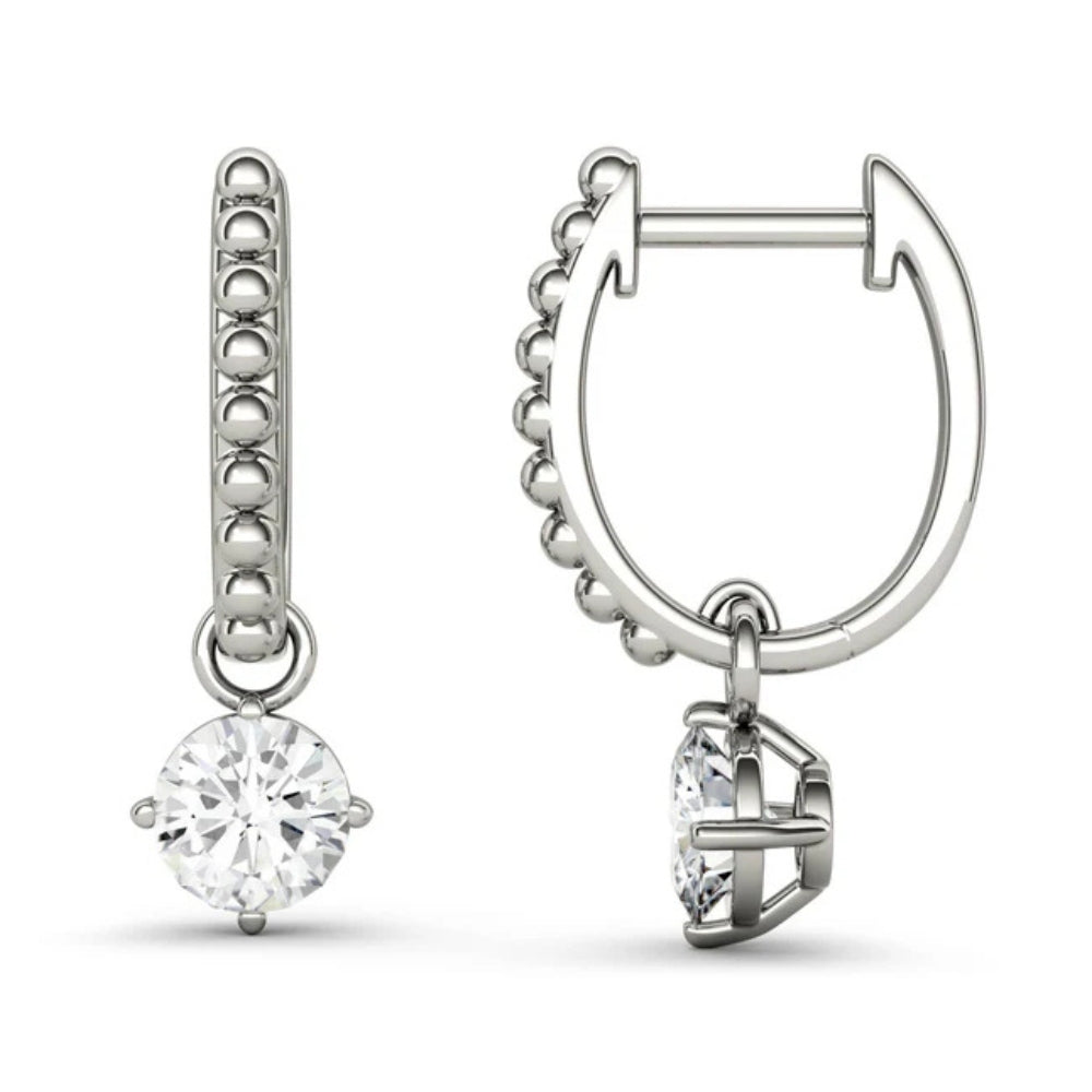 Moissanite Round Cut Filigree Style Drop Dangle Earrings