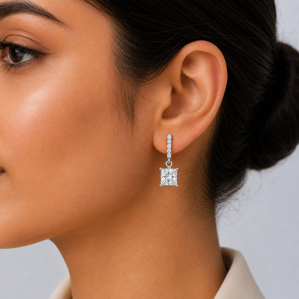 Princess Cut Moissanite Elegant Drop Earring For Women