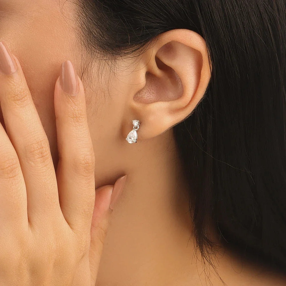 Round Cut And Pear Cut Moissanite Drop Dangle Earrings