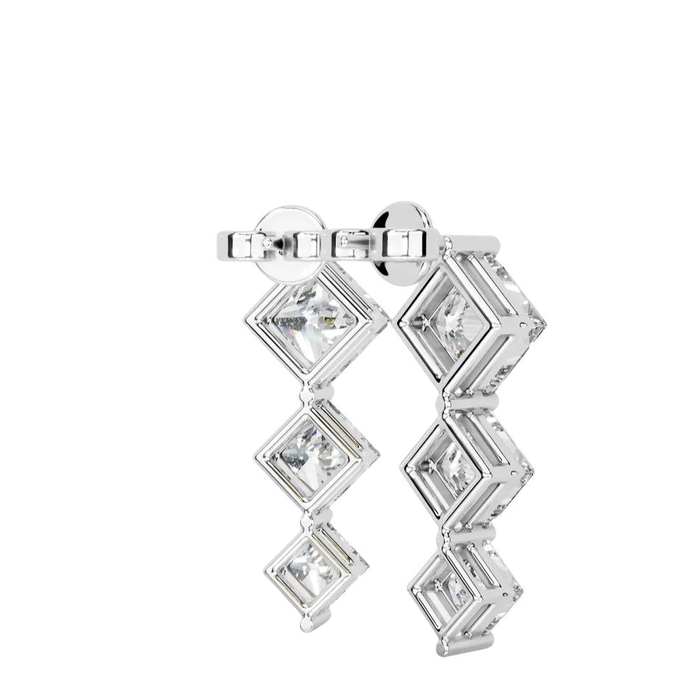 Colorless Moissanite Princess Cut Three Stone Drop Dangle Earrings