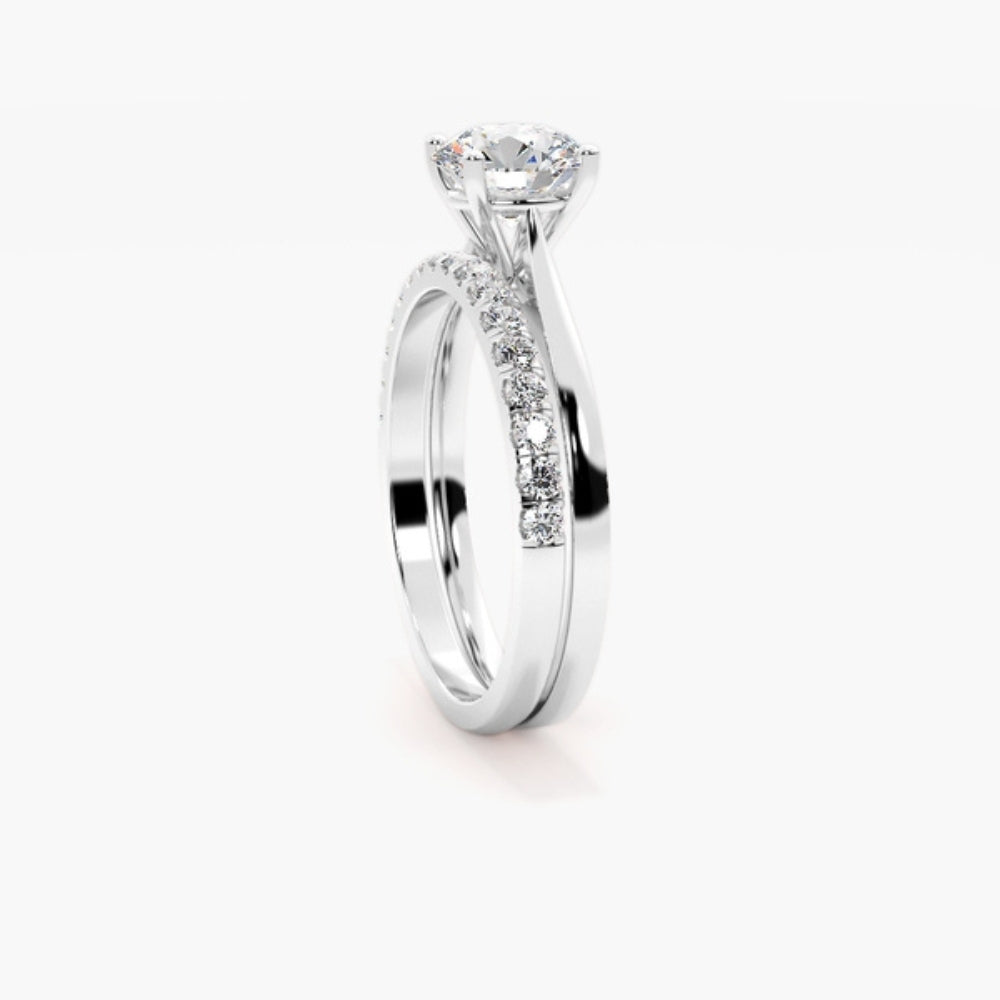 Round Cut Moissanite Solitaire Bridal Ring Set