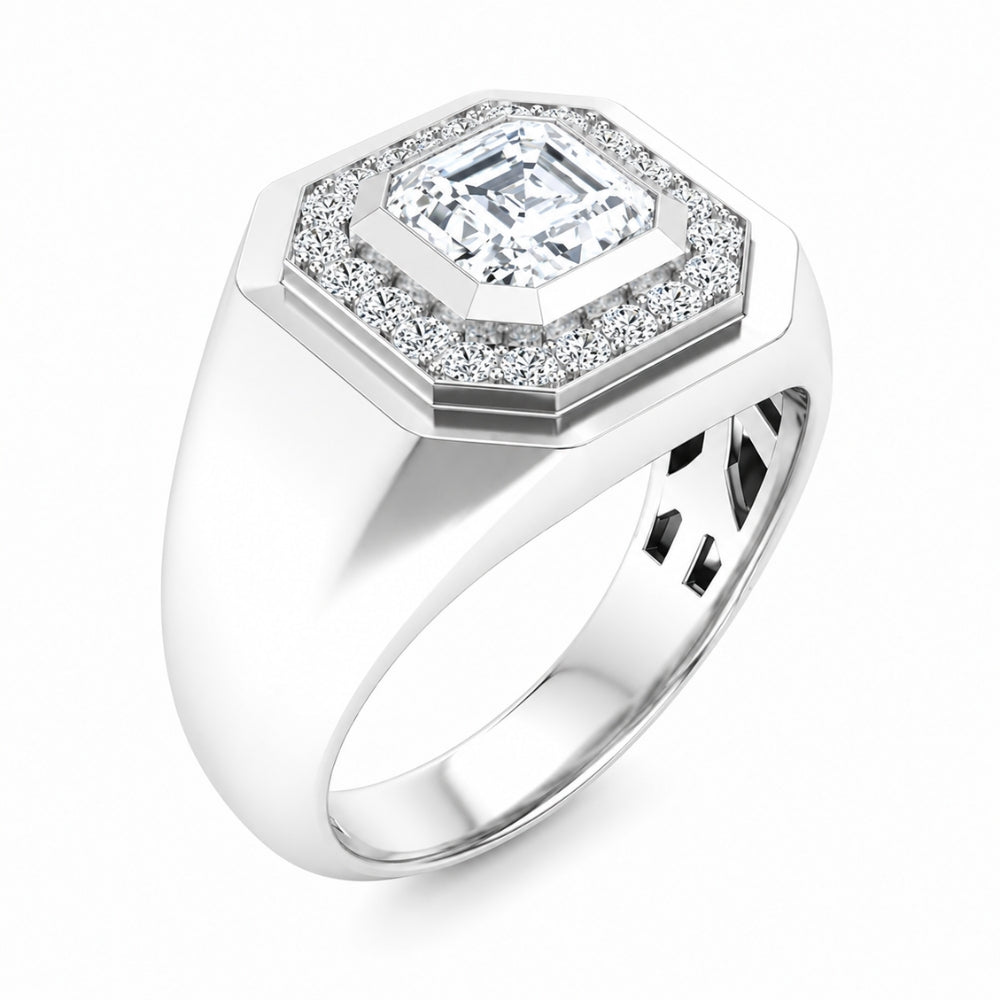 Asscher Cut Halo Style Lab Grown Diamond Engagement Ring