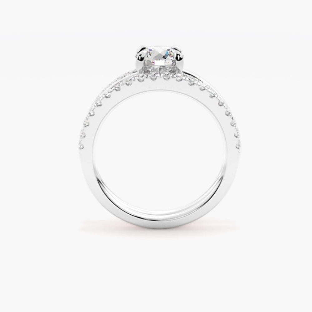 Moissanite Round Cut Split Shank Style Bridle Ring Set