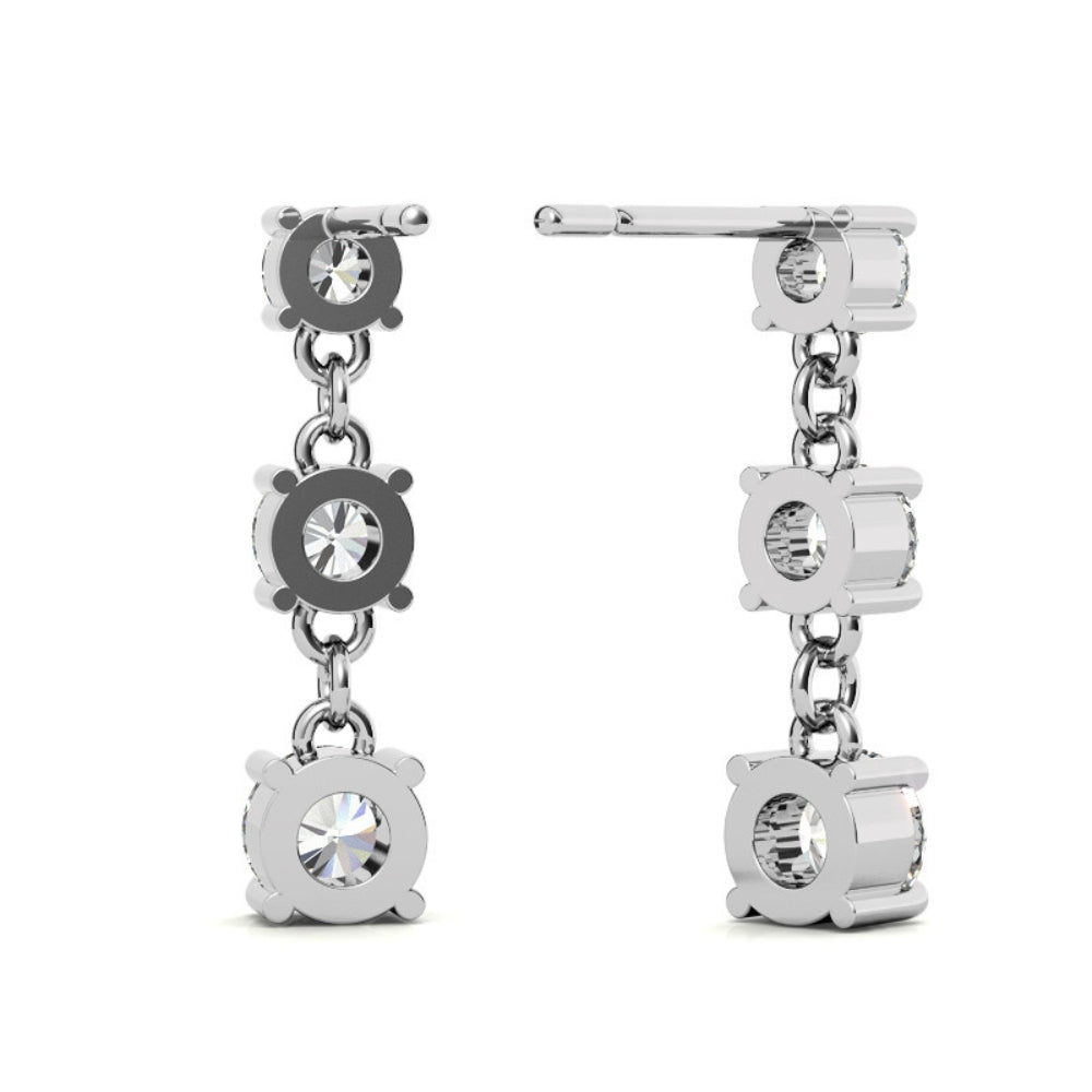 Moissanite Round Cut Classic Three Stone Drop Dangle Earrings