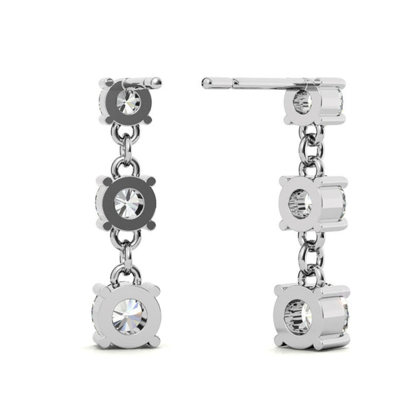 Moissanite Round Cut Classic Three Stone Drop Dangle Earrings