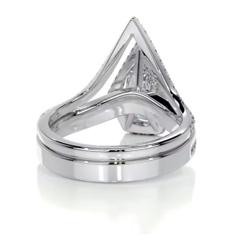 Pear Cut Moissanite Hidden Halo Ring Set For Bridal