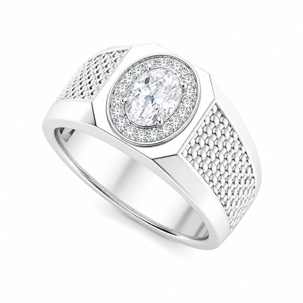 Lab Grown Diamond Oval Cut Halo Style Men's Ring For Birthday Gift