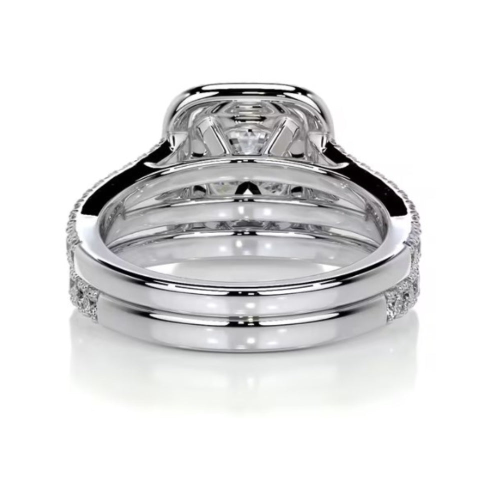 Round Cut Moissanite Halo Style Ring Set For Bridal