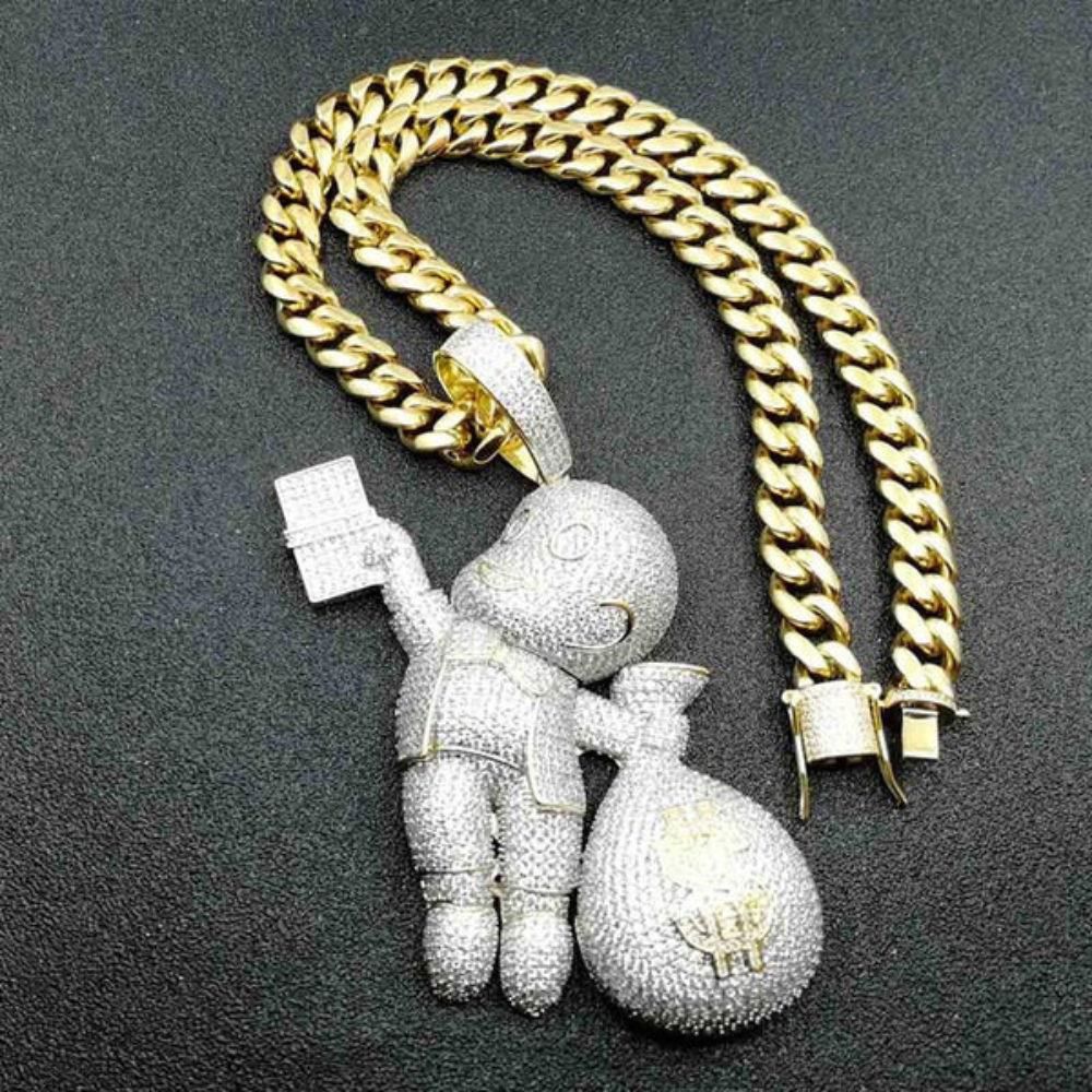 Iced Out Richie Rich With Money Bag Moissanite Hip Hop Pendant