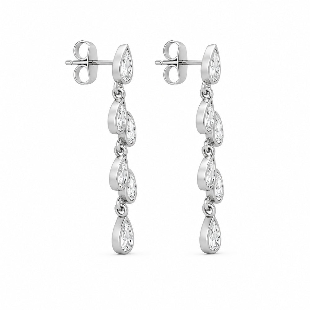 Pear Cut Moissanite Bezel Set Unique Drop Dangle Earrings