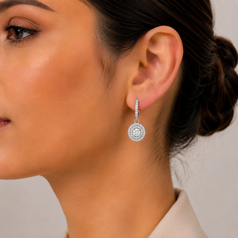 Double Halo Style Round Cut Moissanite Earrings For Her