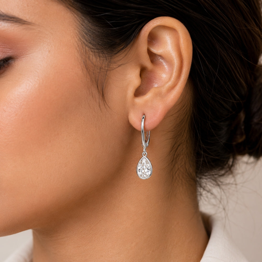 Bezel Set Pear Cut Moissanite Women's Earring for Birthday Gift