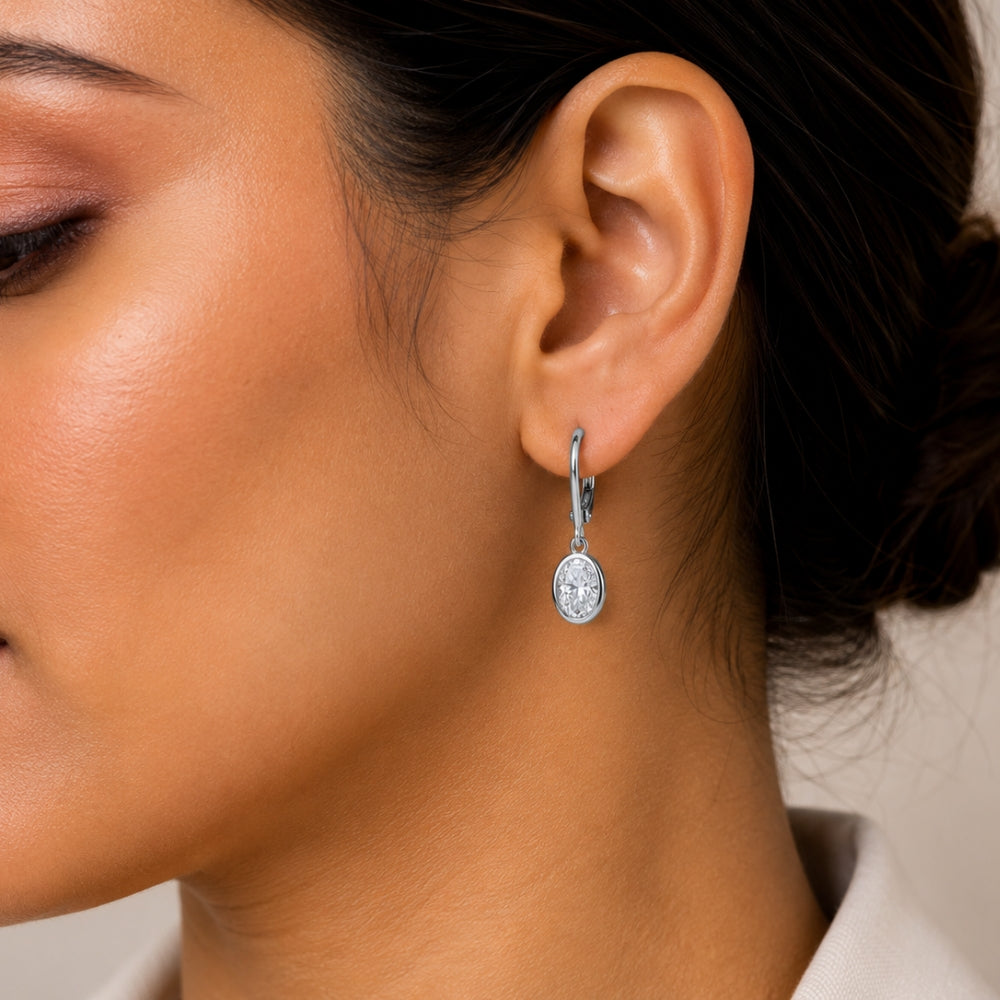 Solitaire Round Cut Bezel Set Moissanite Women's Drop Earrings
