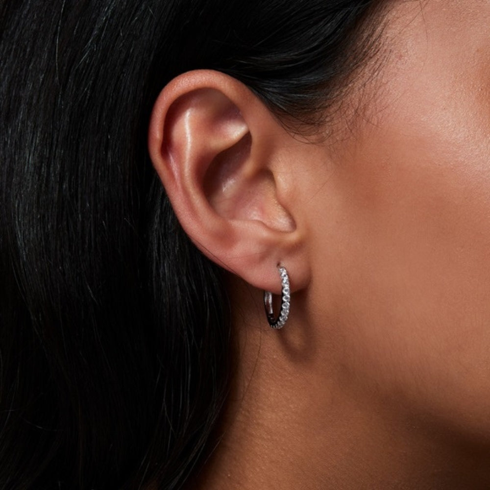 Moissanite Round Cut Pave Set Hoop Earring