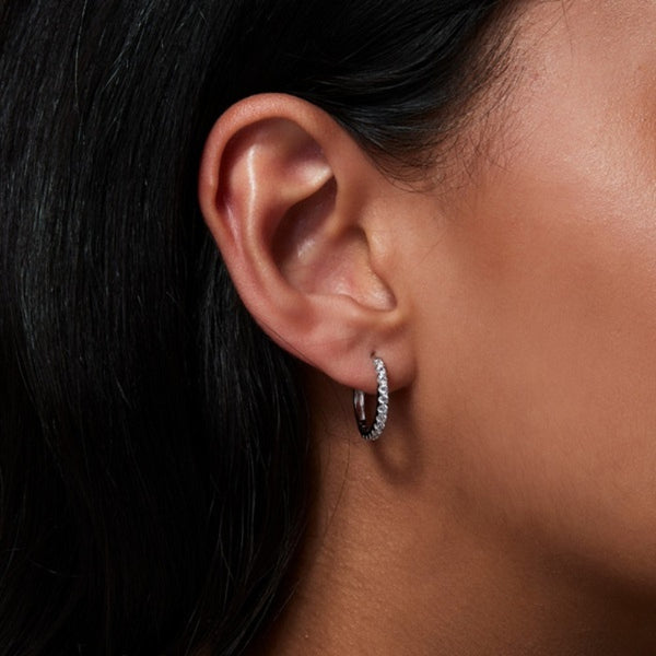 Moissanite Round Cut Pave Set Hoop Earring