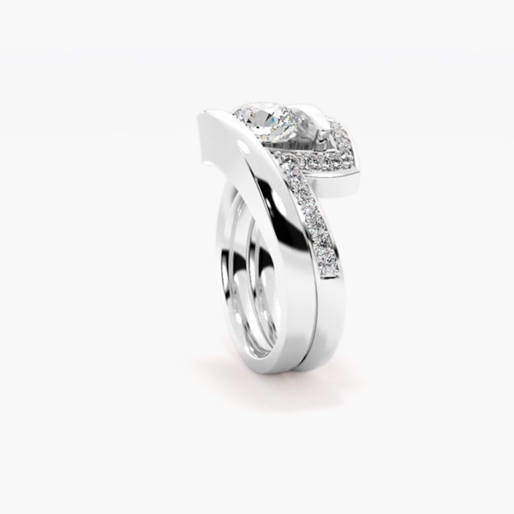 Round Cut Moissanite Solitaire Wedding Ring Set