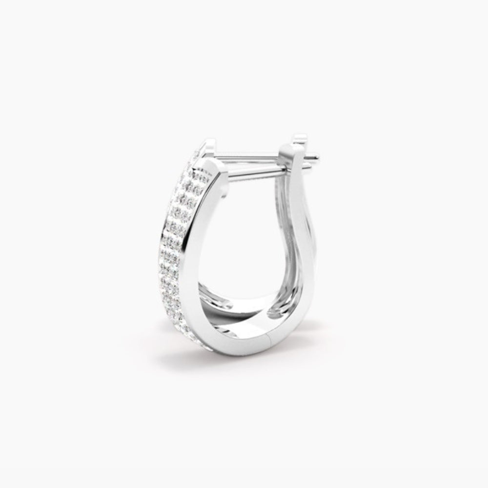 Moissanite Round Cut Three Row Pave Set Hoop Earrings