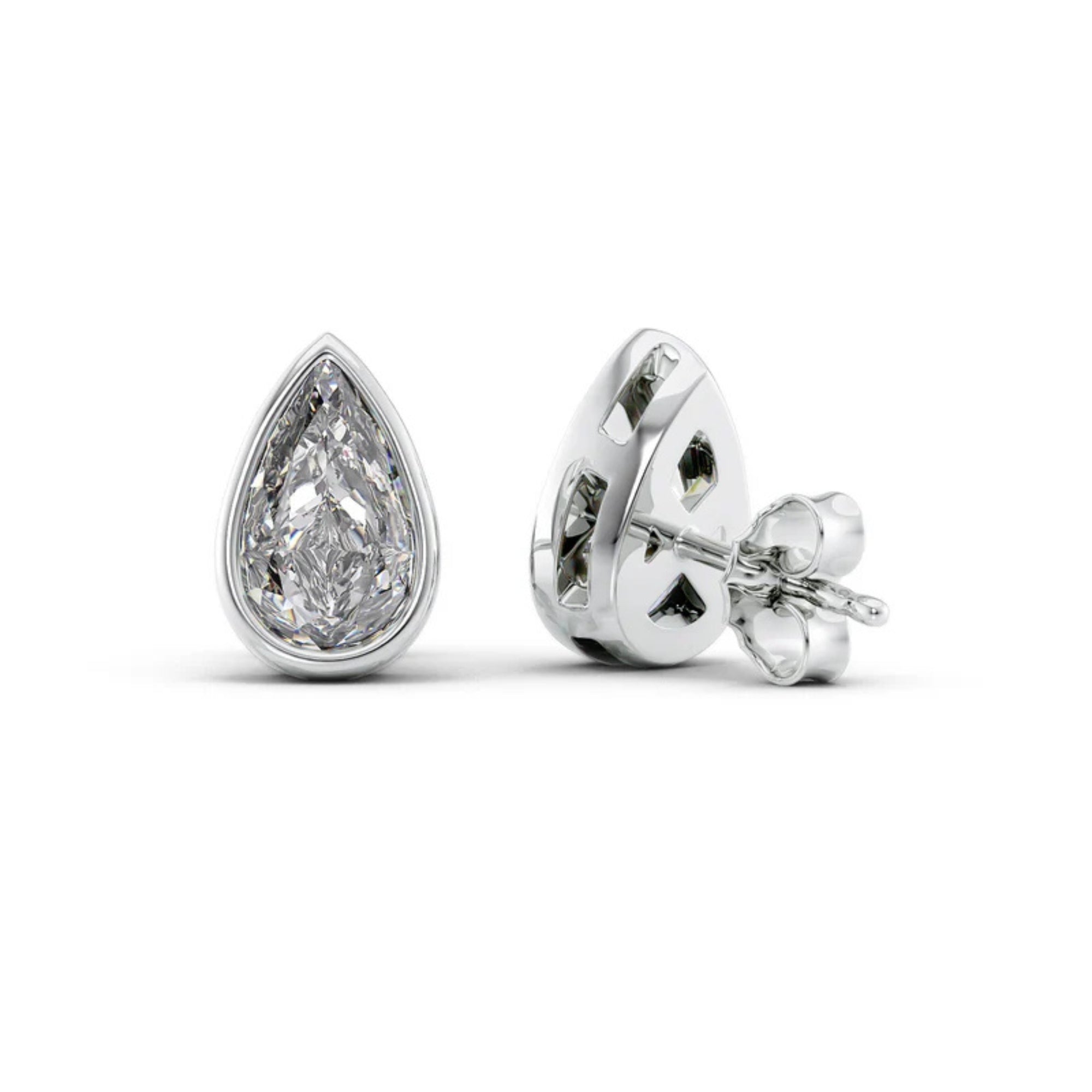 Moissanite Pear Cut Bezel Set Stud Earring For Her