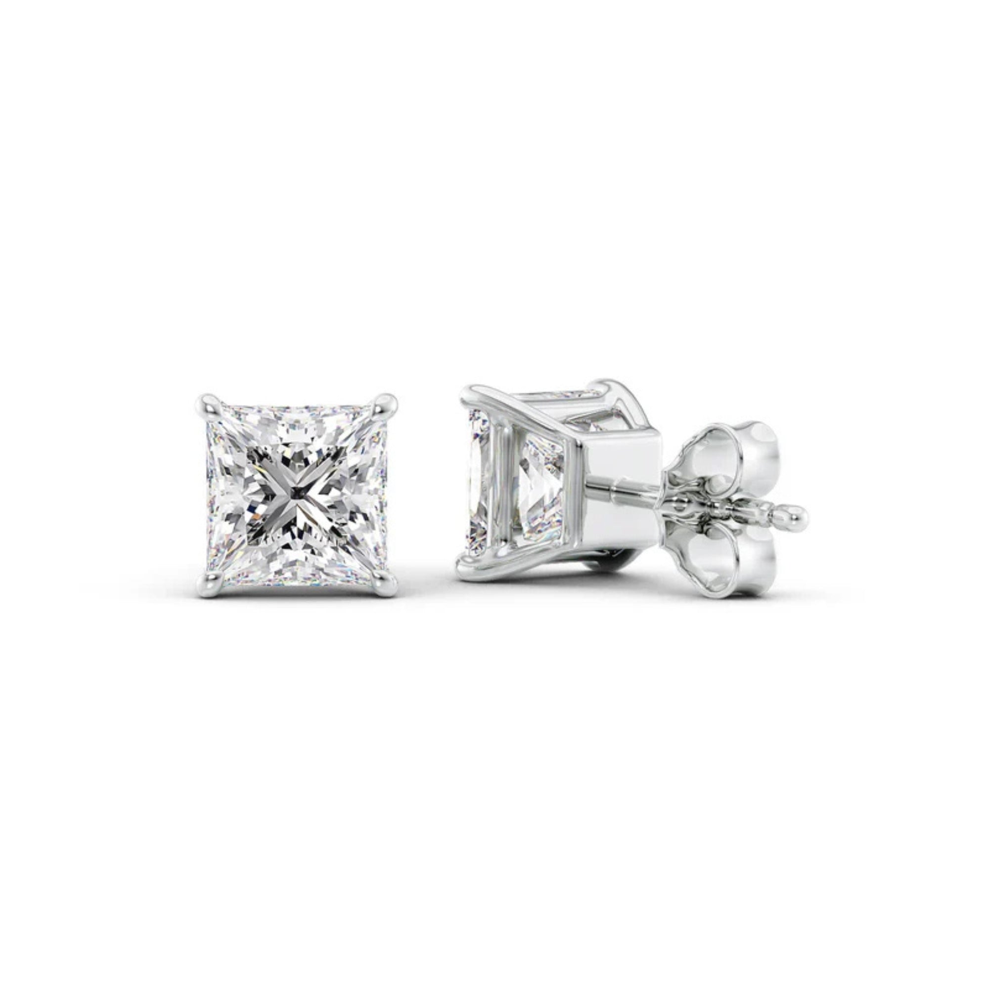 Moissanite Princess Cut Basket Prong Stud Earring