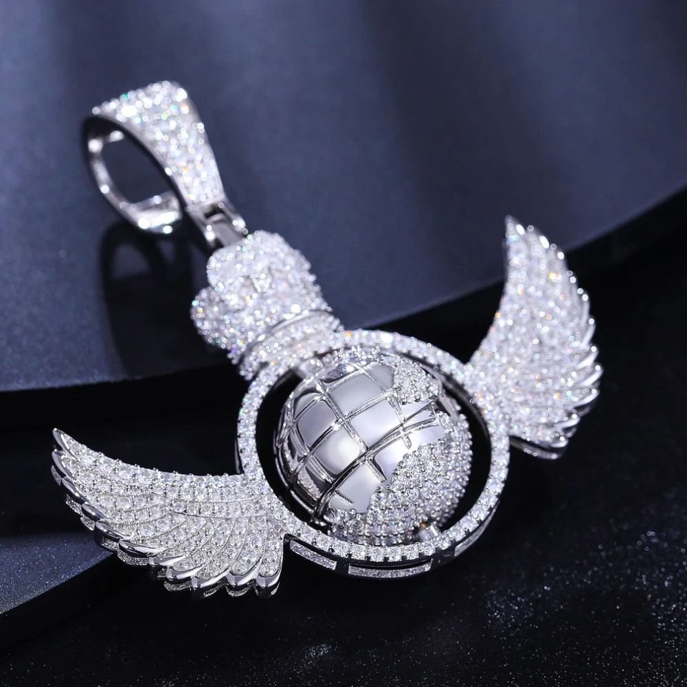 Iced Out Globe Wing Moissanite Hip Hop Pendant