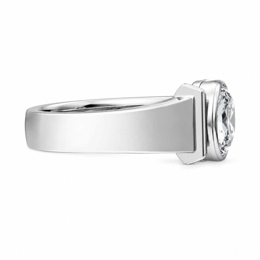 Lab Grown Diamond Oval Cut Bezel Set Solitaire Engagement Ring