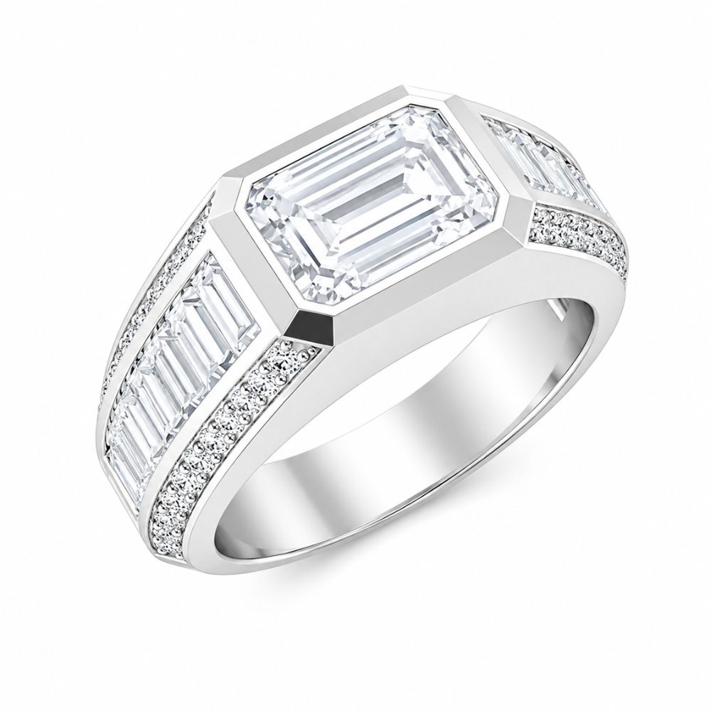 Emerald Cut Lab Grown Diamond Classic Men's Engagement Ring