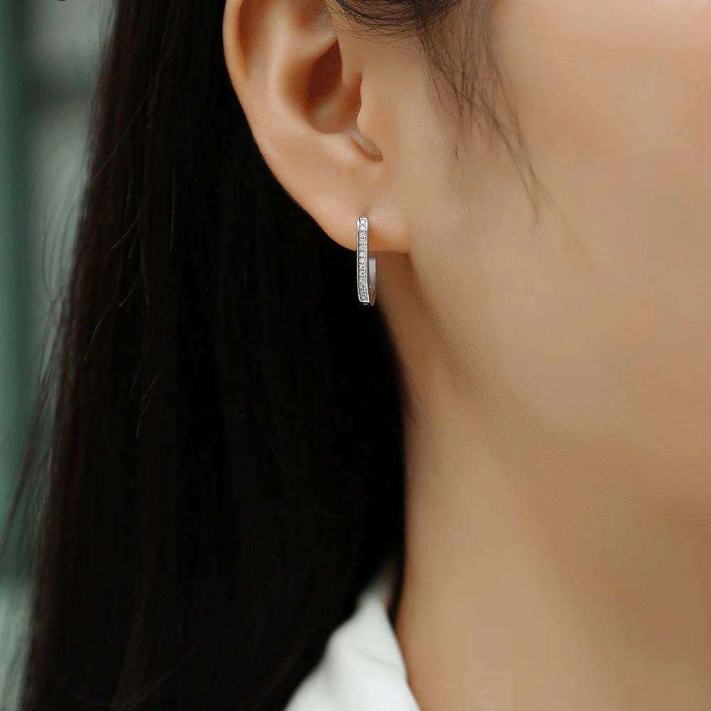 Round Cut Moissanite Pave Set Earrings For Birthday Gift