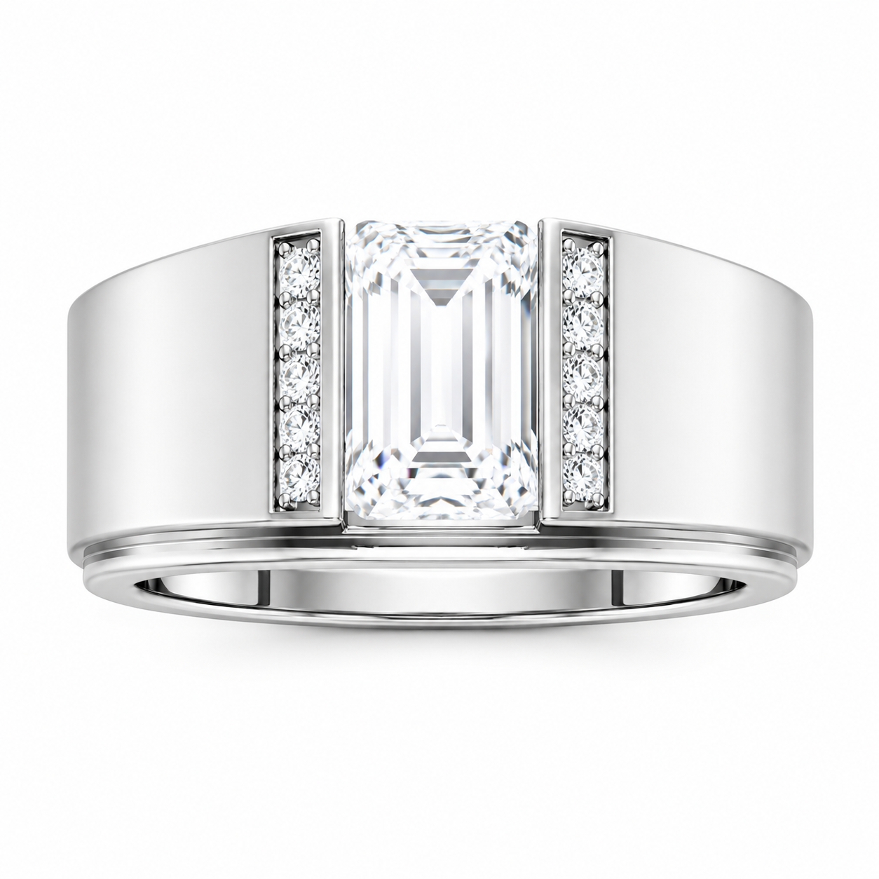 Emerald Cut Lab Grown Diamond Bar Set Men's Ring