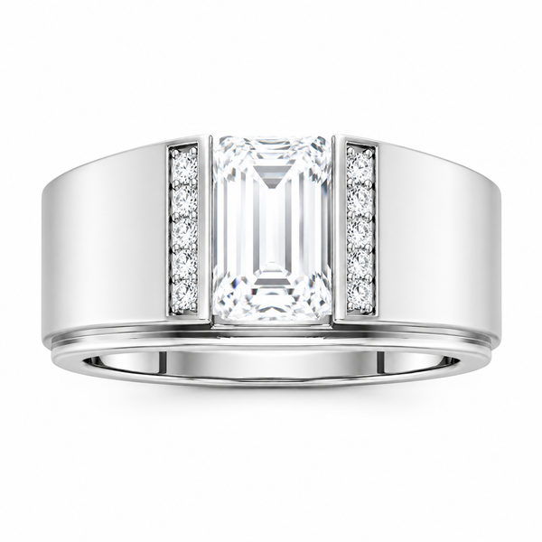 Emerald Cut Lab Grown Diamond Bar Set Men's Ring