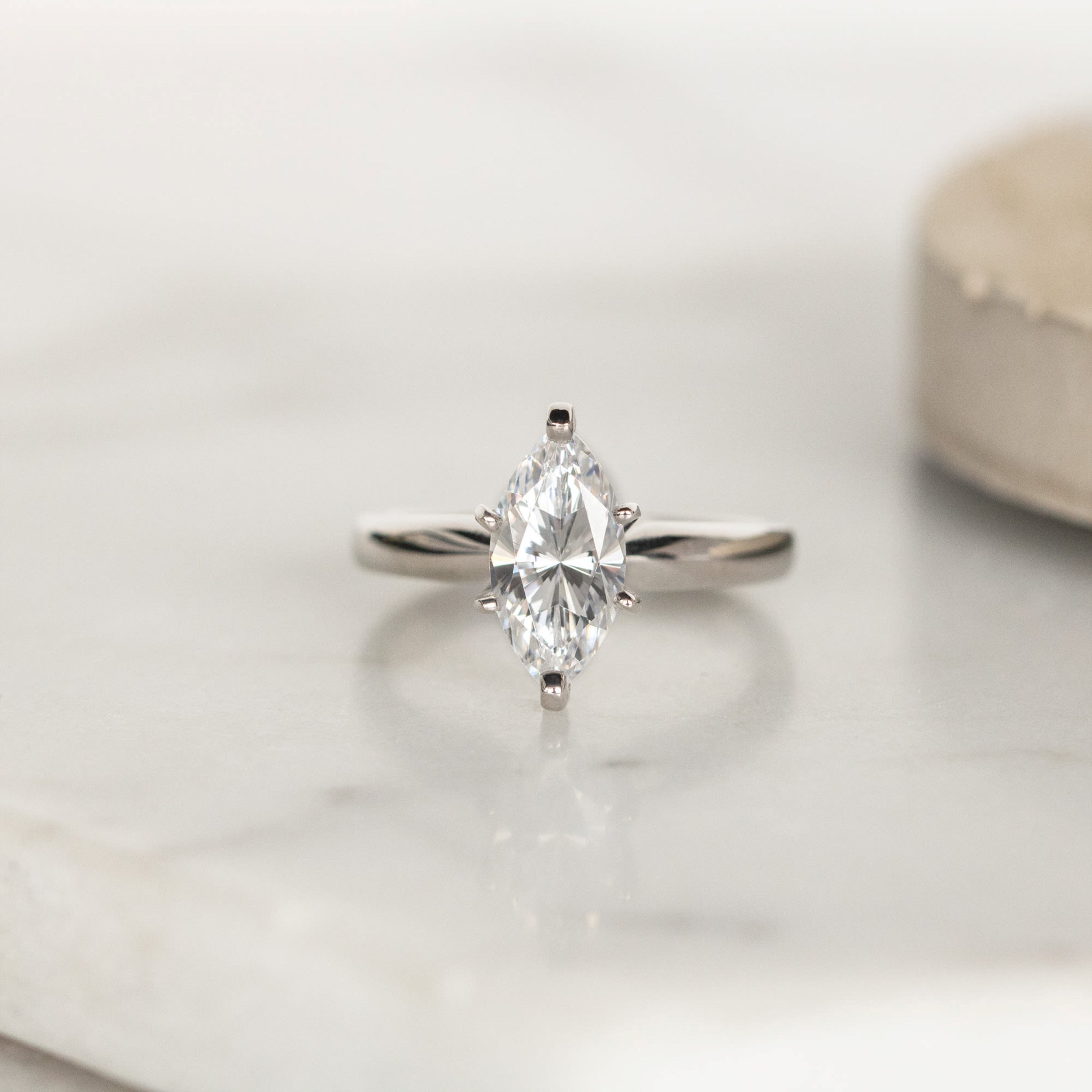 Tapered  Marquise Cut Moissanite Solitaire Engagement Ring