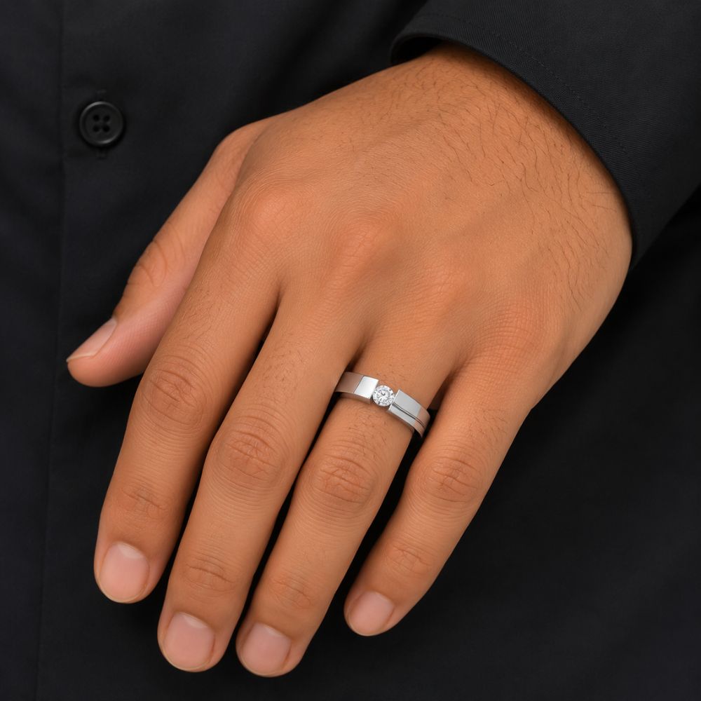 Round Cut Lab Grown Diamond Bar Set Solitaire Men's Ring For Anniversary Gift