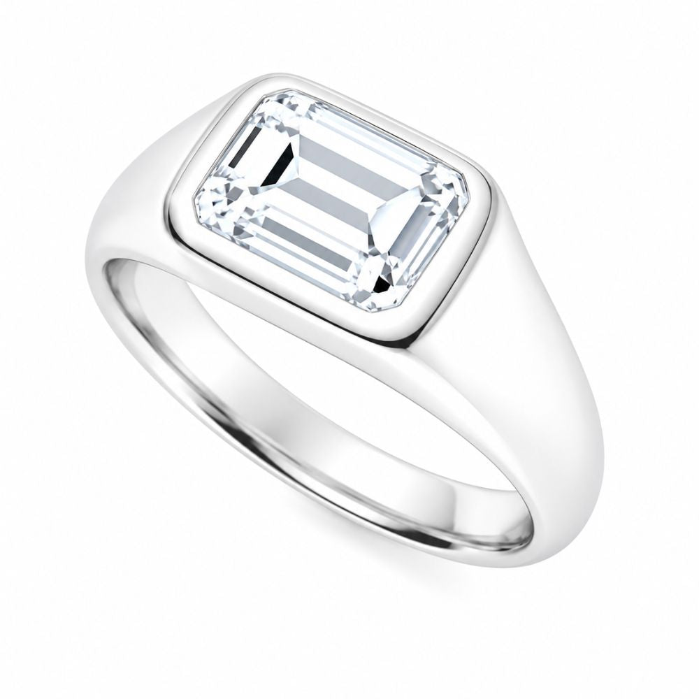 Emerald Cut Solitaire Bezel Set Lab Grown Diamond Engagement Ring