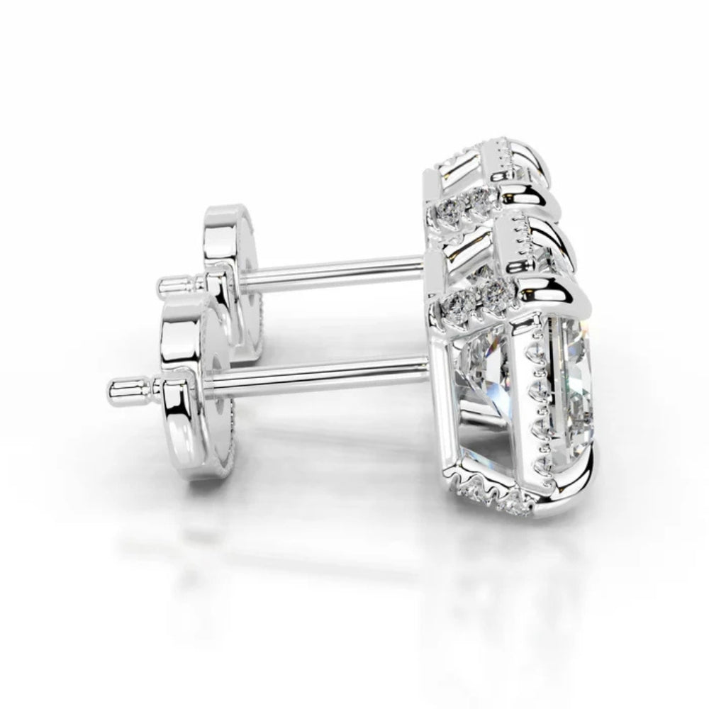 Moissanite Princess Cut Hidden Halo Women Stud Earring