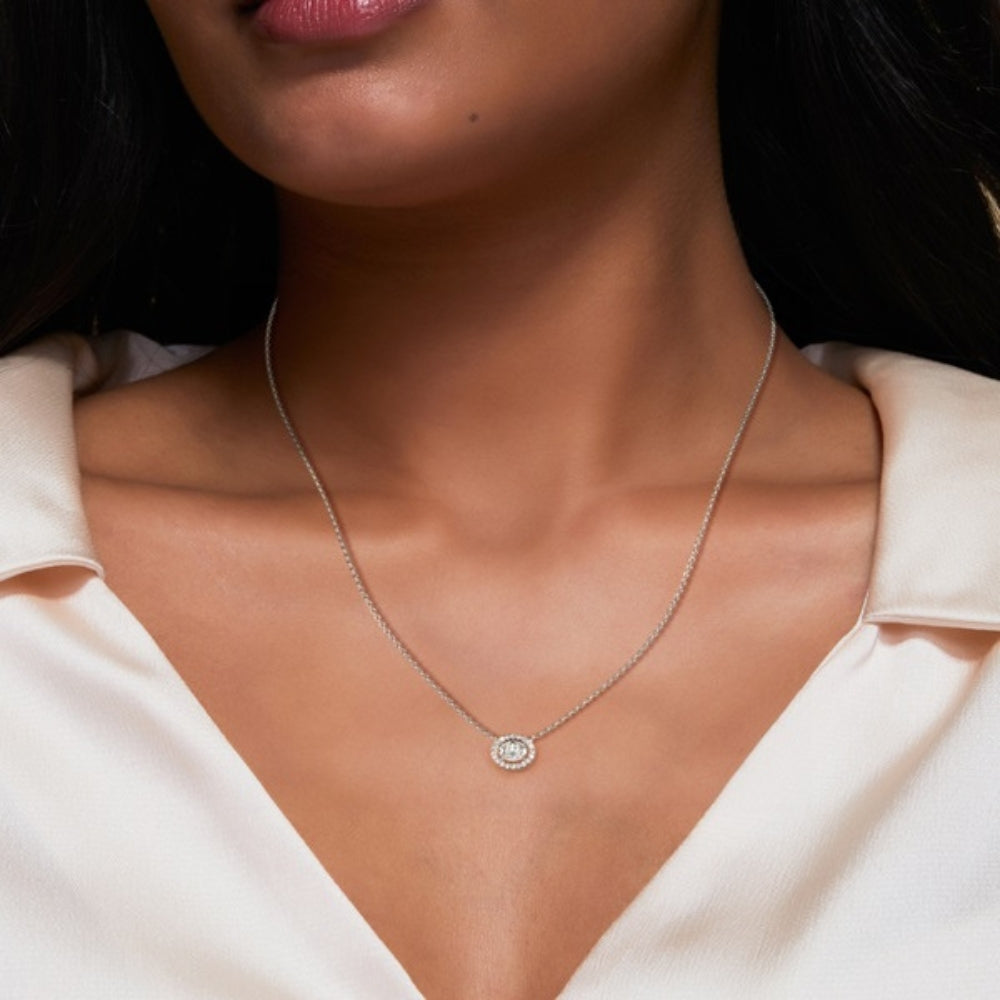 Oval Cut Colorless Moissanite Bar Set Pendant For Women