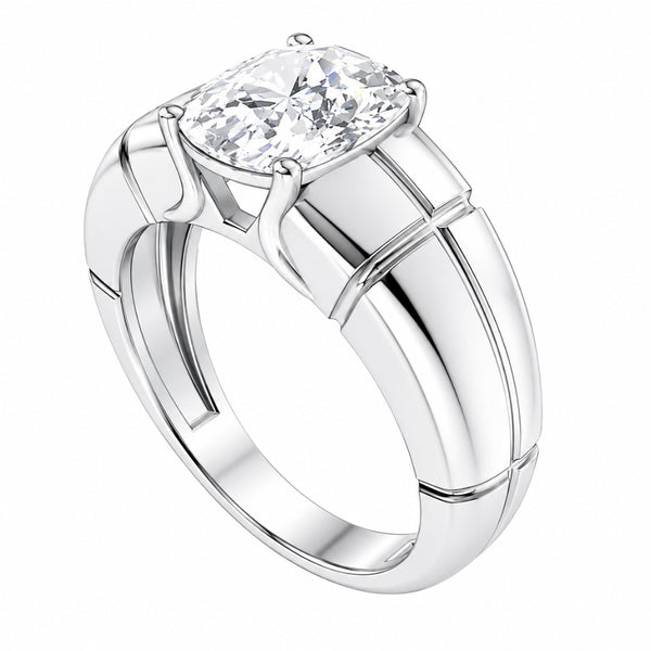 Elongated Cushion Cut Solitaire Lab Grown Diamond Men's Ring For Birthday Gift