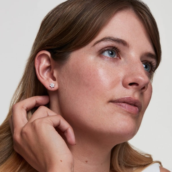 Round Cut Colorless Moissanite Stud Earring For Women