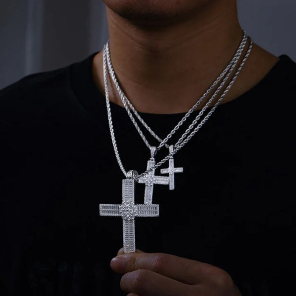 Moissanite Baguette Cut Iced Out Cross Pendant