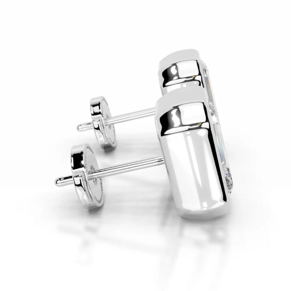 Emerald Cut Bezel Set  Moissanite Solitaire Earring For Women