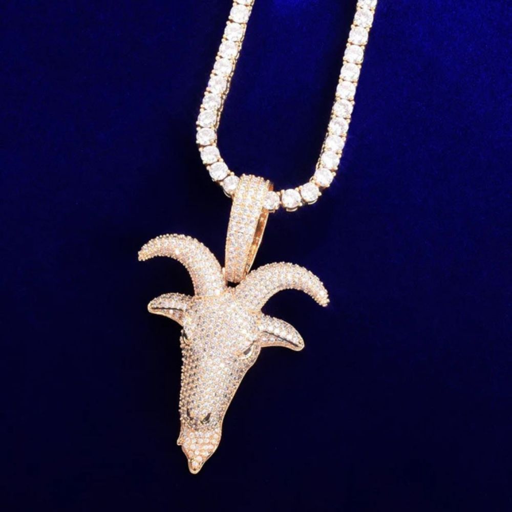Round Cut Lab Grown Diamond Goat Head Pendant For Men