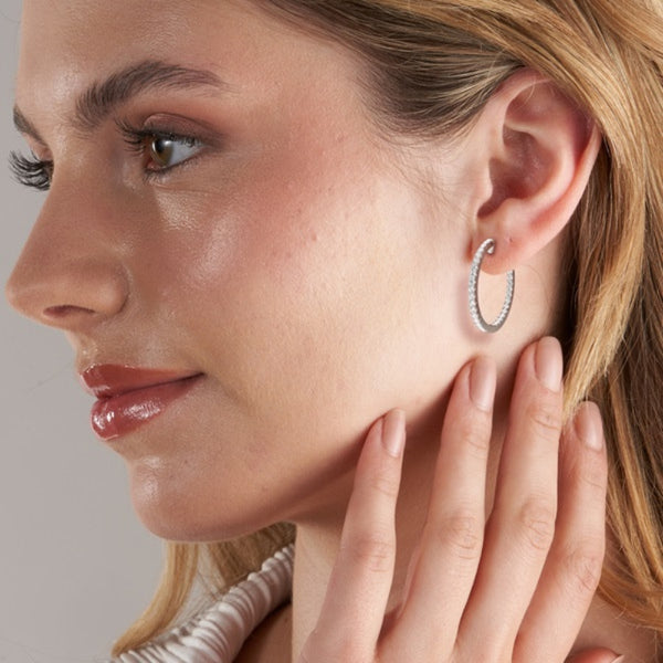 Round Cut Moissanite Pave Set Hoop Earrings For Women