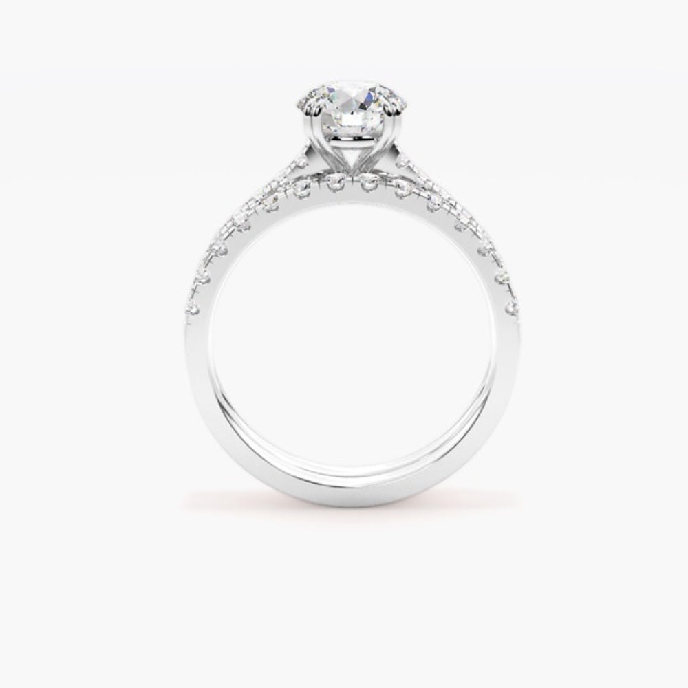 Moissanite Round Cut Pave Set Wedding Ring Set