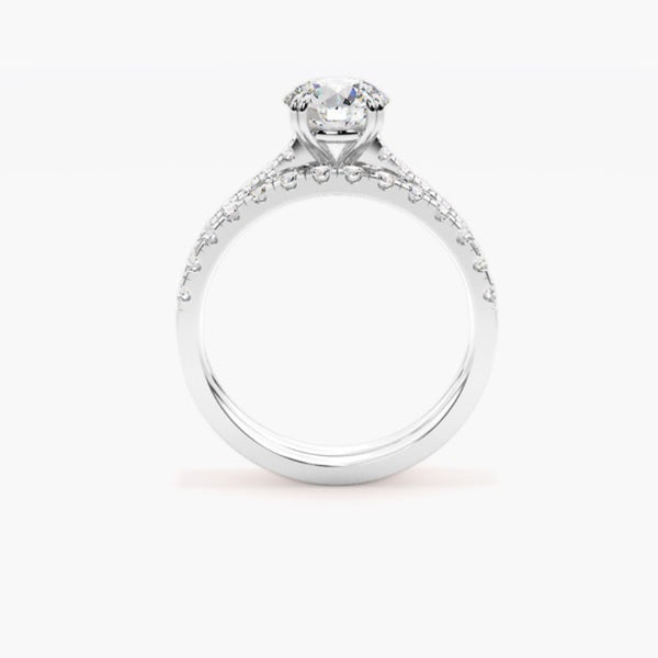 Moissanite Round Cut Pave Set Wedding Ring Set