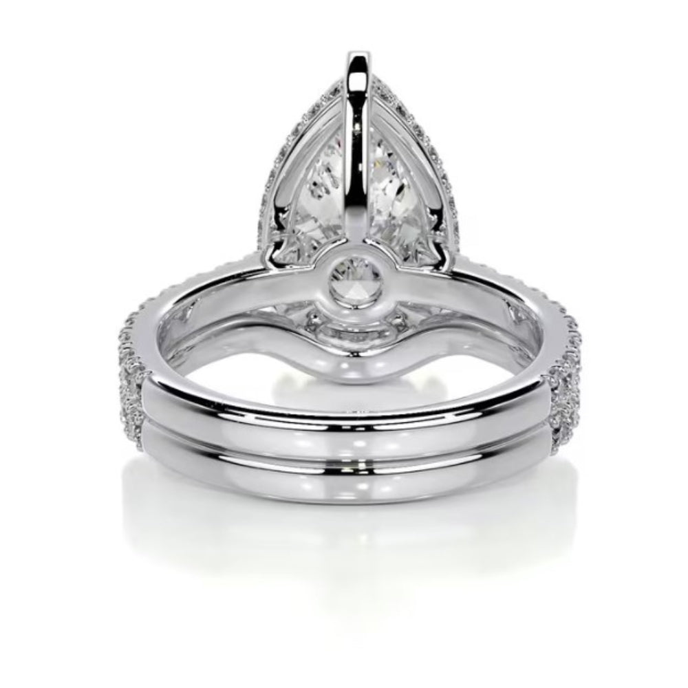 Pear Cut Moissanite Hidden Halo Bridal Ring Set