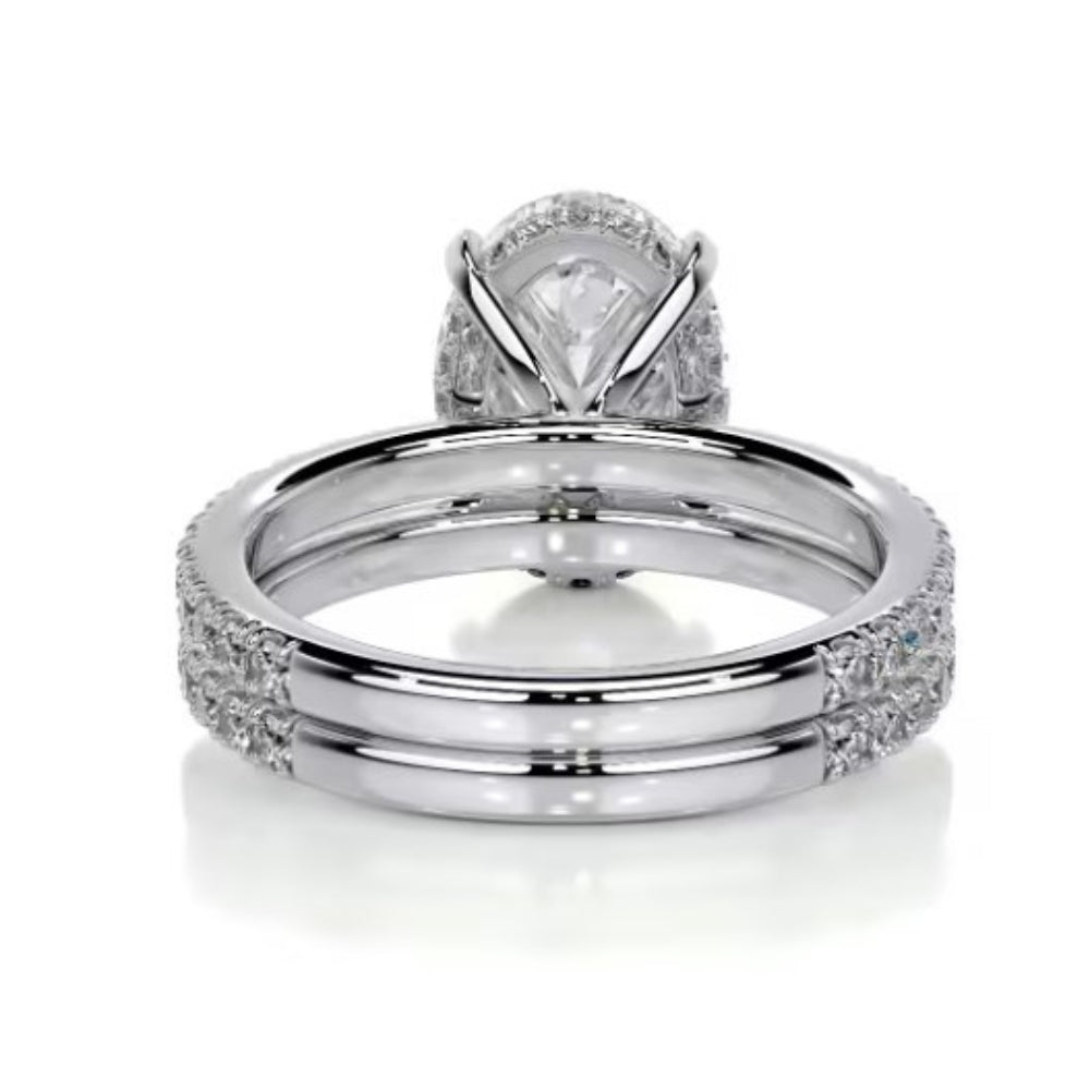 Oval Cut Moissanite Hidden Halo Bridal Ring Set