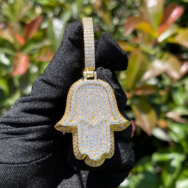 Lab Grown Diamond Round Cut Hamsa Hand Hip Hop Pendant