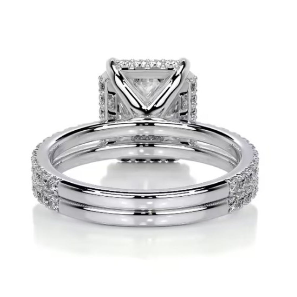 Moissanite Radiant Cut Hidden Halo Style Wedding Ring Set