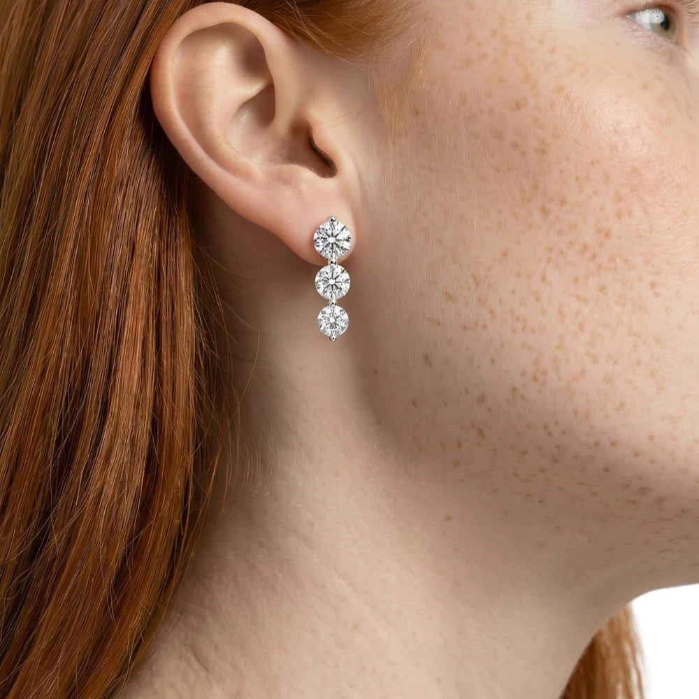 Round Cut Moissanite Drop Dangle Earrings For Women