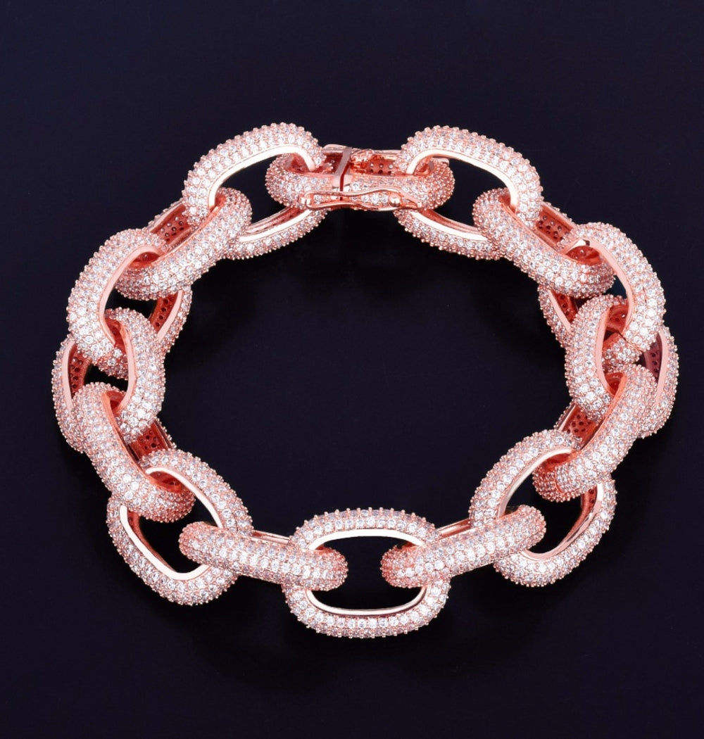 Round Cut Moissanite Rugged Rolo Link Hip Hop Bracelet